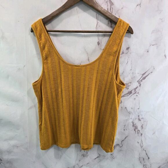 Anthropologie Top Womens XL Tank Yellow Notch Crop Ribbed Mustard Gold Pilcro - Picture 5 of 10